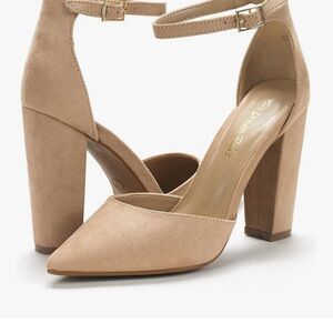 Dream Pairs Women's Beige Ankle Strap Heels